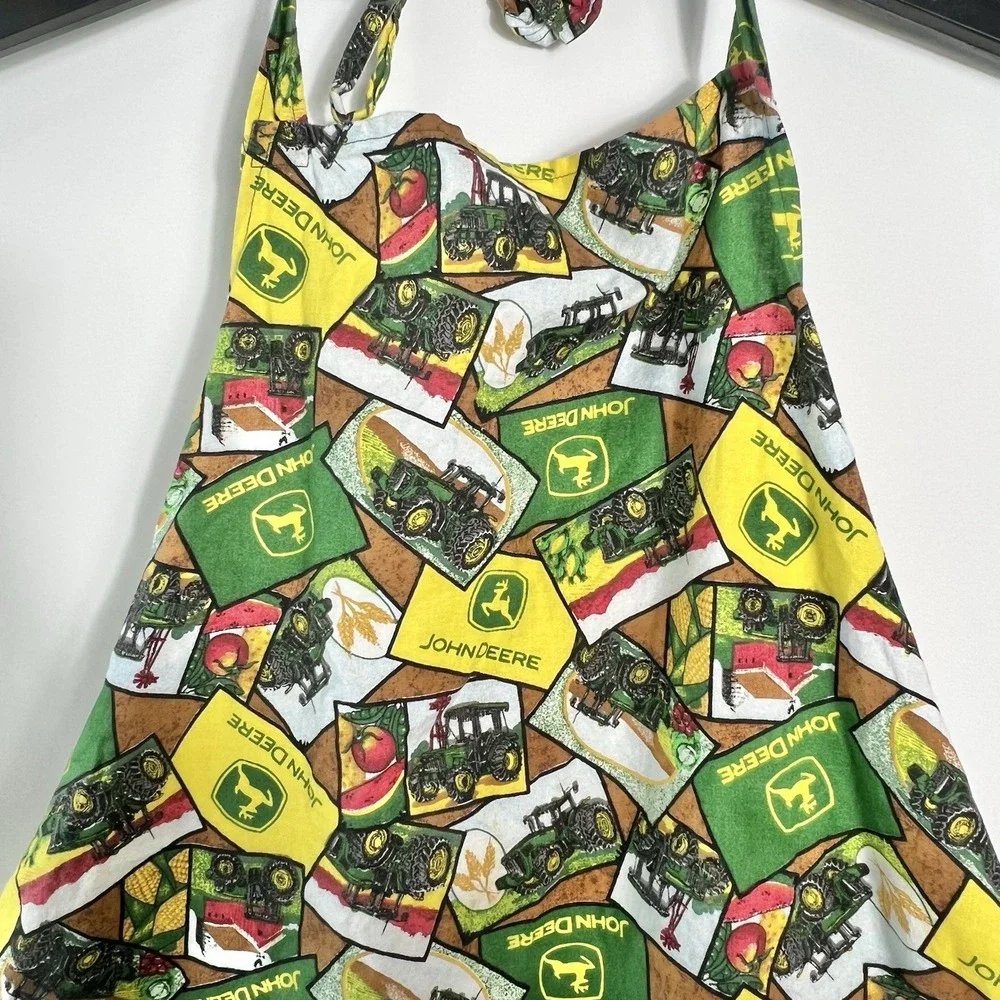 John Deere Green Yellow Tractor Print Full Apron Tie‎ Neck Waist Handmade OSFM